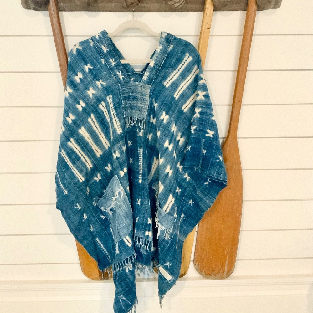 Vintage Batik Mud Cloth Poncho-